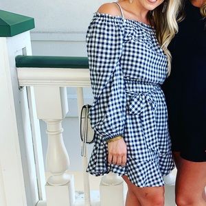 Navy Gingham OTS Dress